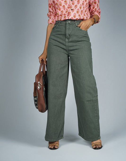 Evergreen Olive Wide Leg Denim