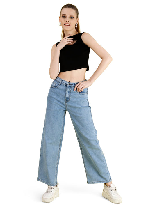 Elegant Blue Wide Leg Jeans