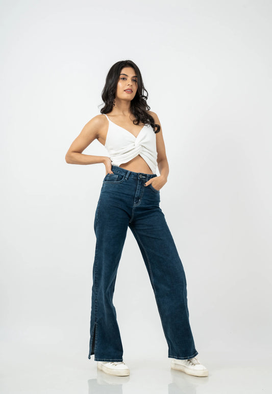 Stylish Side Flit Wide Leg Jeans