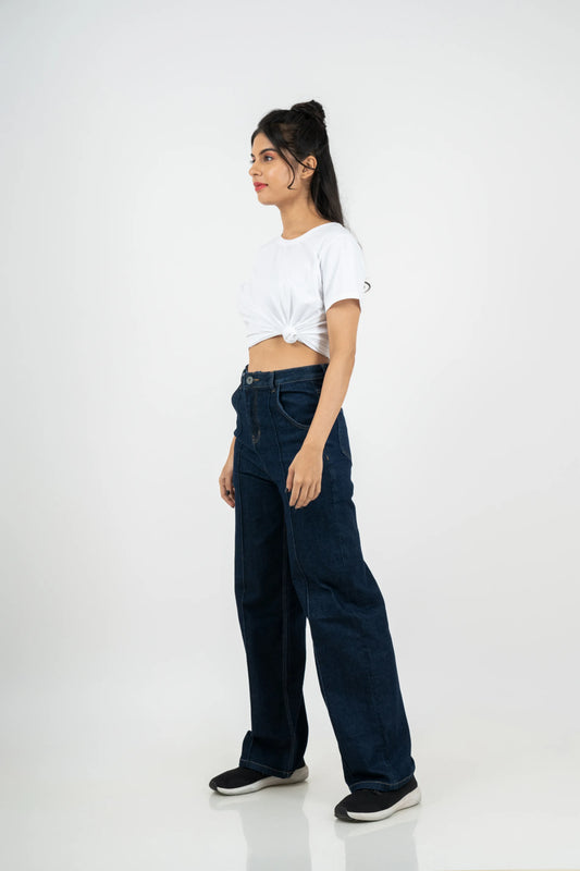 Classic Washed Denim Wide Leg Jeans