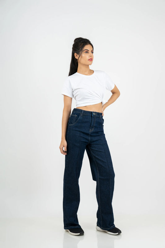 Classic Washed Denim Wide Leg Jeans