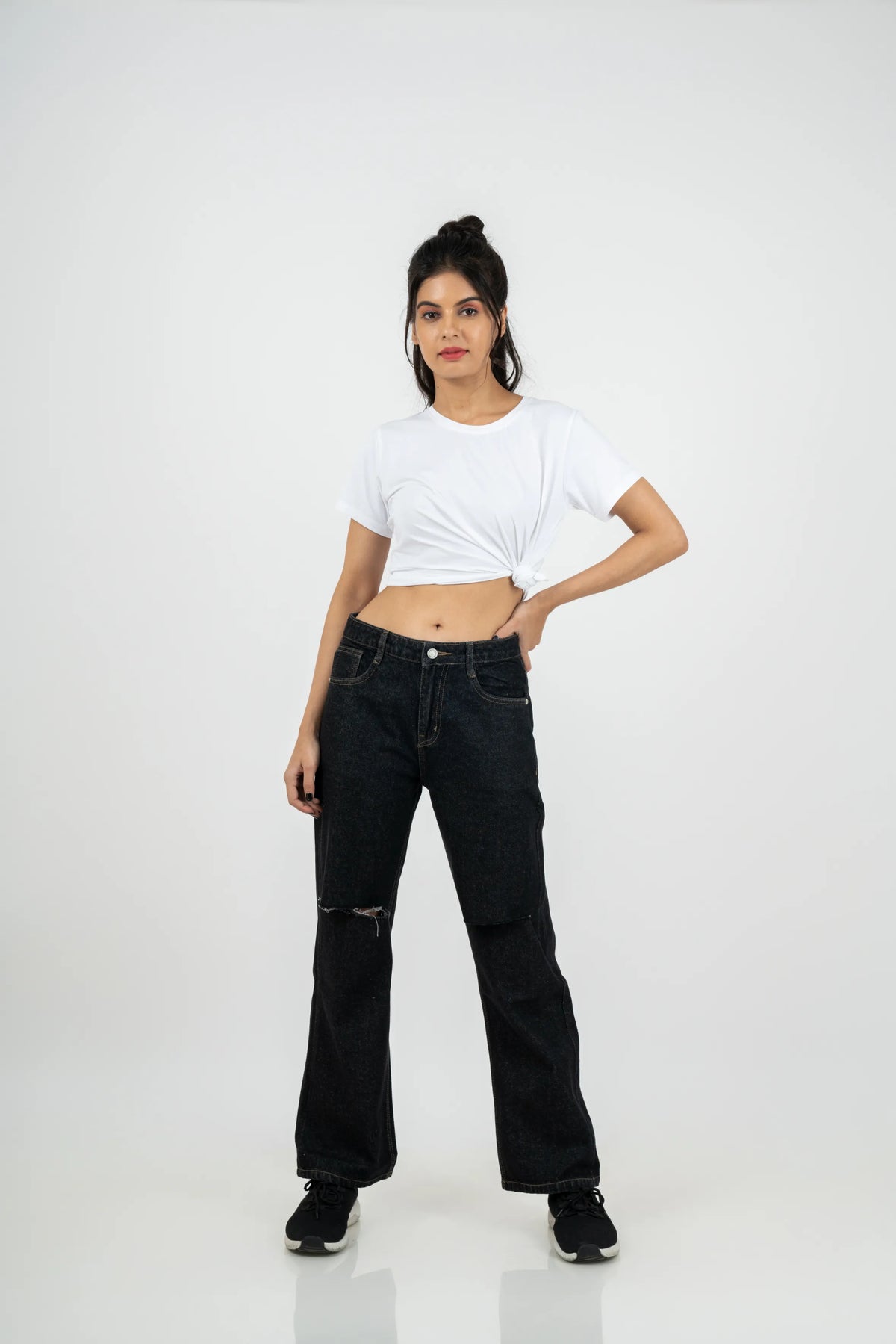 Black Knee-Cut Straight Fit Jeans