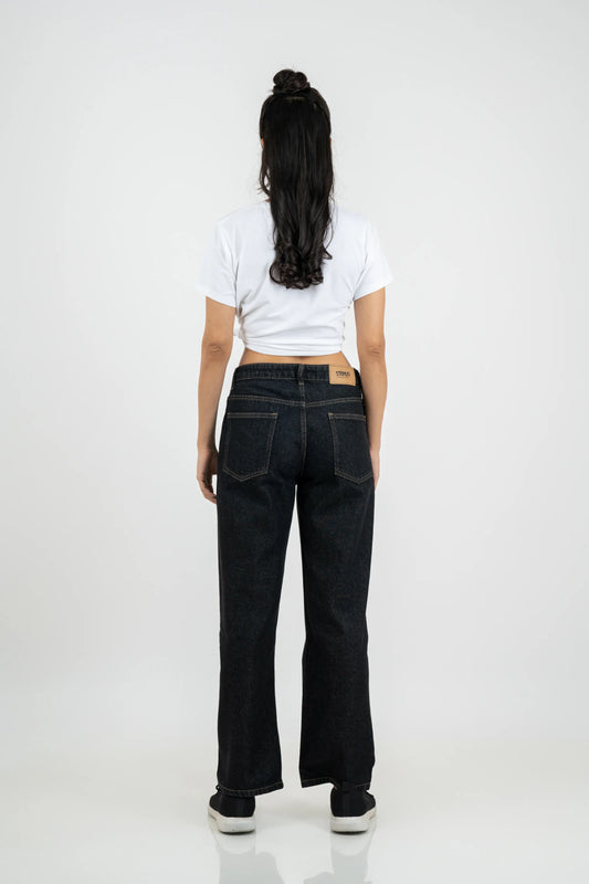 Black Knee-Cut Straight Fit Jeans