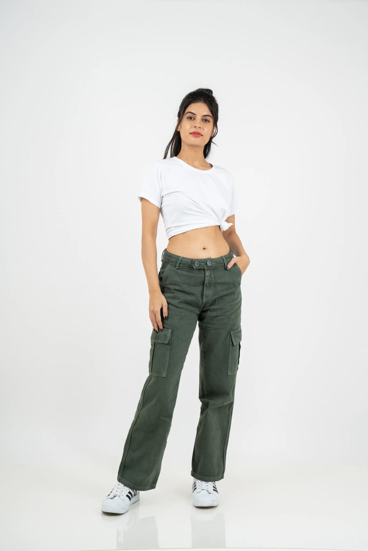 Straight Fit Olive Green Cargo Jeans