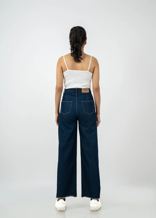 Solid Indigo Cargo Wide Leg Jeans