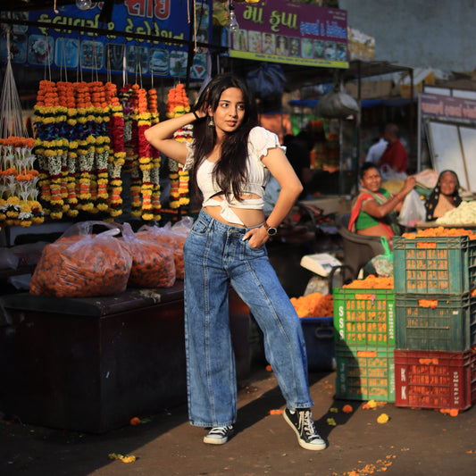 Stylish Blue Wide-Leg Jeans